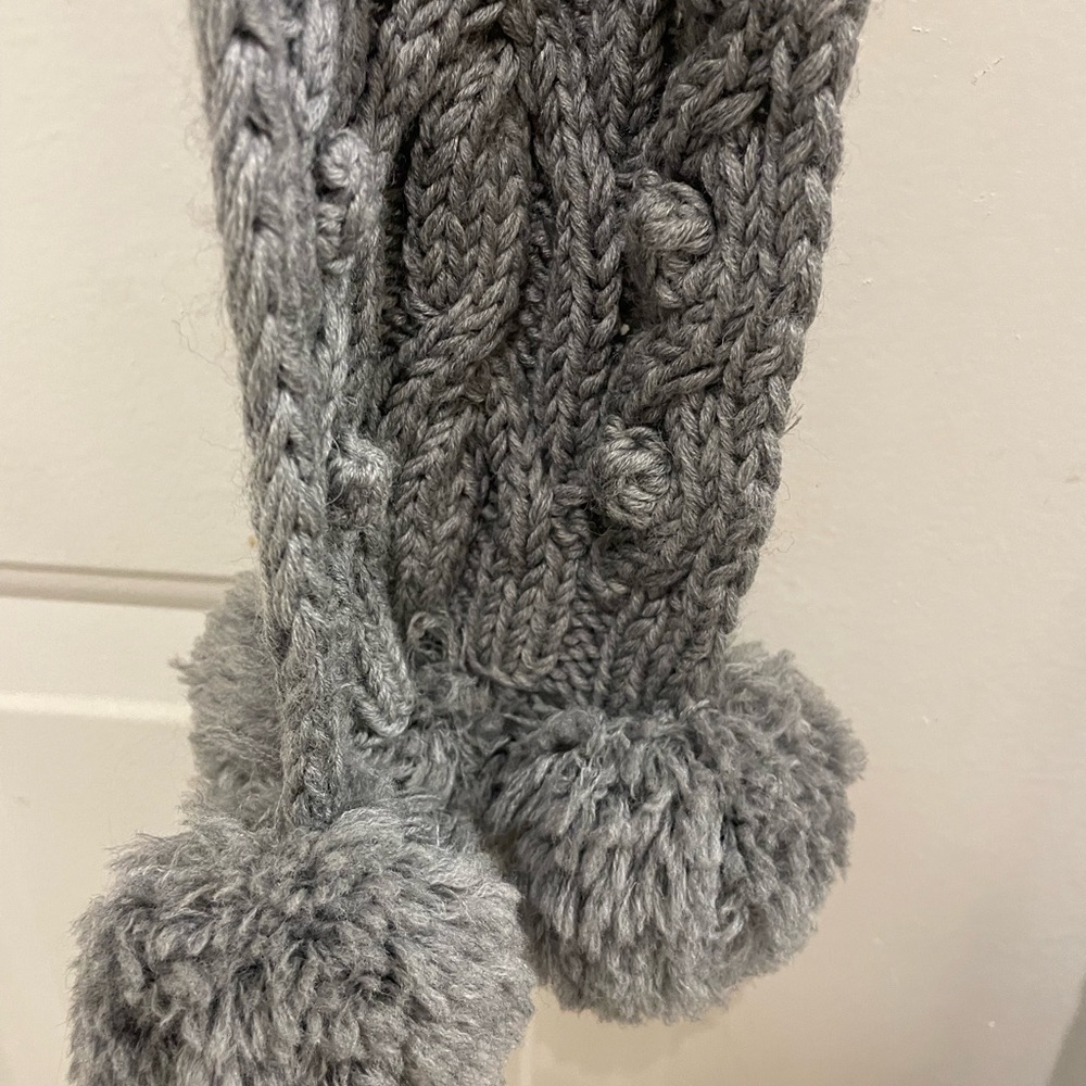 J Crew gray cable knit pom pom scarf - Picture 2 of 9